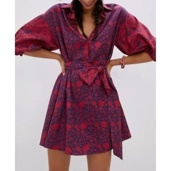 ~ Anthropologie XL Sachin & Babi Nightingale Mini Boho Dress Red Blue Floral - Picture 16 of 16